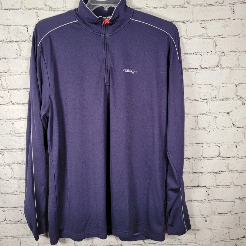 Orvis Trout Bum Pullover Mens XL Blue Good Quarter Zip Thumbhole Recycled Blend